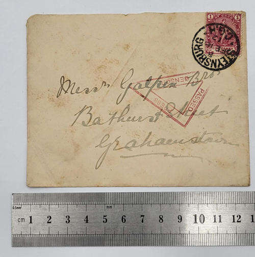 Censored cover from Steynsburg South Africa to Grahamstown South Africa