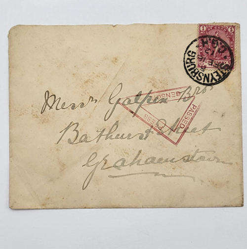 Censored cover from Steynsburg South Africa to Grahamstown South Africa