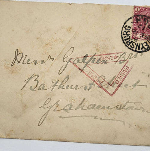 Censored cover from Steynsburg South Africa to Grahamstown South Africa
