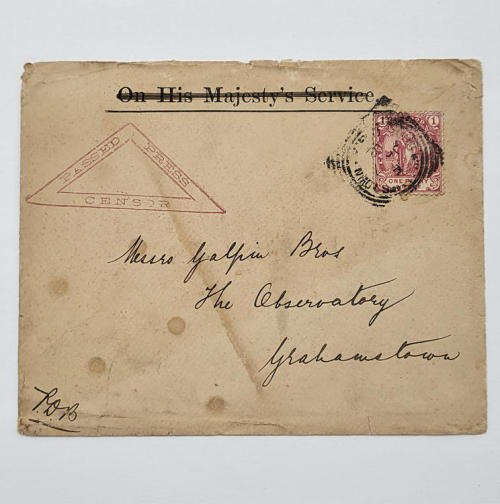 Boer War period Censored cover from King Williamstown South Africa to Grahamstown