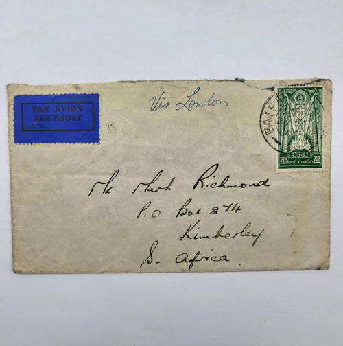 Air mail cover from Baile-Atha-Cliath Ireland to Kimberley South-Africa.