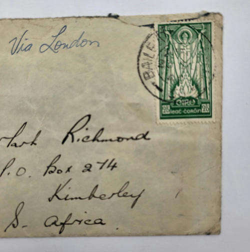 Air mail cover from Baile-Atha-Cliath Ireland to Kimberley South-Africa.