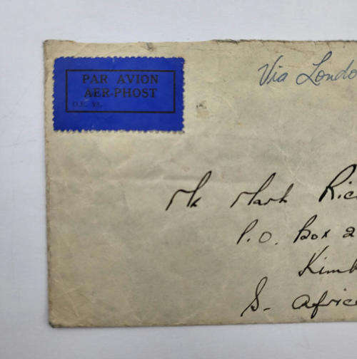 Air mail cover from Baile-Atha-Cliath Ireland to Kimberley South-Africa.