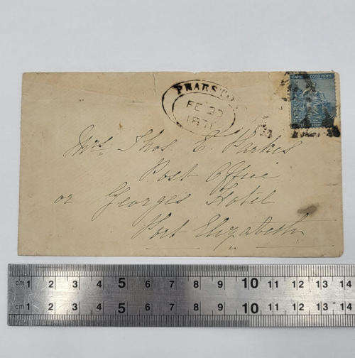 Letter with Cape of Good Hope 4 Pence stamp and RARE PEARSTON OVAL CANCEL