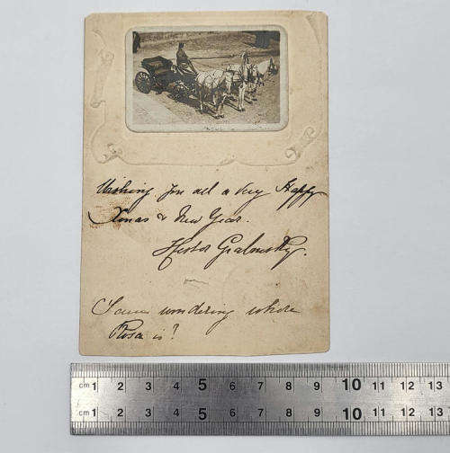 Russia to London early 1900`s with Russian stamp and cancellations on back of picture of carriage
