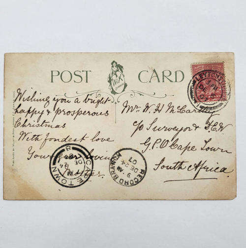 `Tho` far apart, heart speaks to heart` From Leytonstone to Cape Town 24 Dec 1907 - One Penny stamp