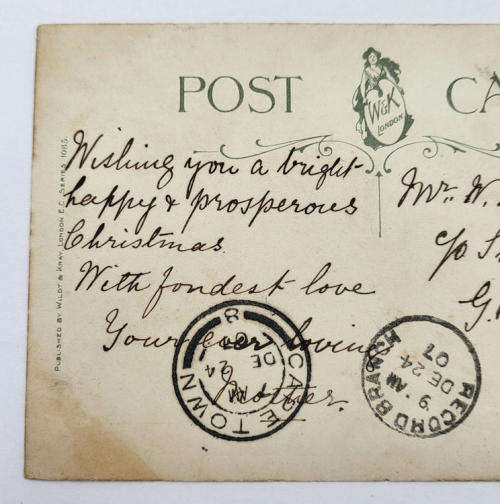 `Tho` far apart, heart speaks to heart` From Leytonstone to Cape Town 24 Dec 1907 - One Penny stamp