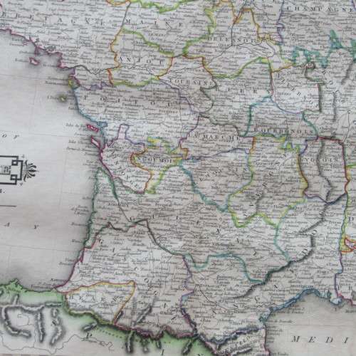 Original 1830`s map of France in Provinces - published by W. Lizars, Edinburgh - 57 x 47cm