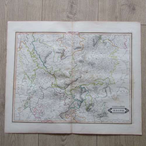 Original 1830`s map of Upper & Lower Rhine - published by W. Lizars, Edinburgh - 57 x 47cm