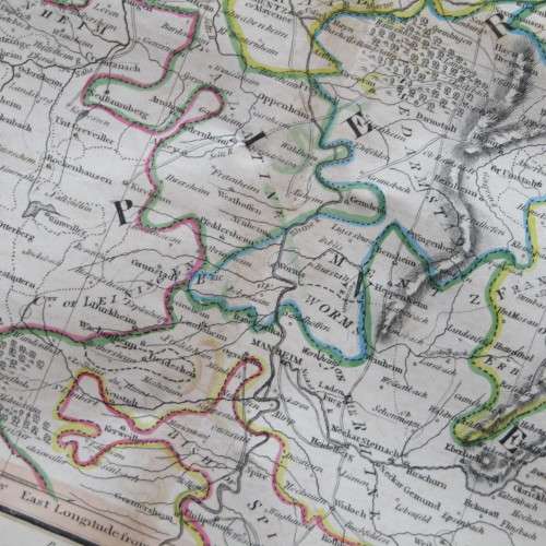 Original 1830`s map of Upper & Lower Rhine - published by W. Lizars, Edinburgh - 57 x 47cm