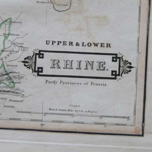 Original 1830`s map of Upper & Lower Rhine - published by W. Lizars, Edinburgh - 57 x 47cm