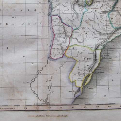 Original 1830`s map of Lower Peru, Brazil & Paraguay - published by W. Lizars, Edinburgh