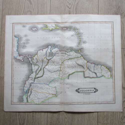 Original 1830`s map of Colombia & Guayana - published by W. Lizars, Edinburgh - 57 x 47cm