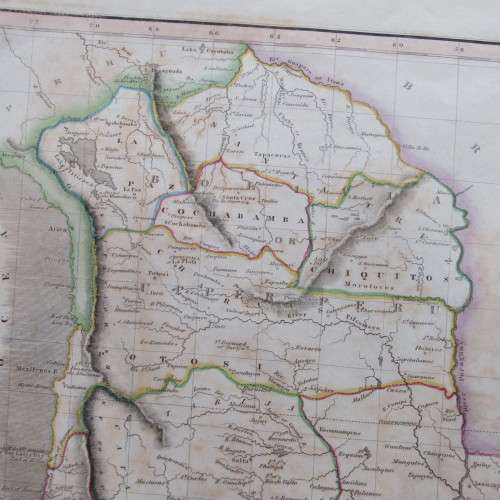 Original 1830`s map of Bolivia of upper Peru, Chili - published by W. Lizars, Edinburgh - 47 x 57cm