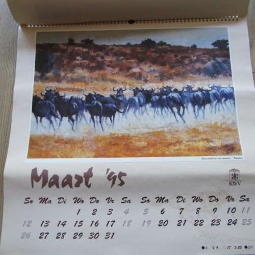 1995 KWV Zakkie Eloff artwork calendar - front cover damaged