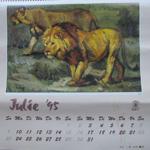1995 KWV Zakkie Eloff artwork calendar - front cover damaged