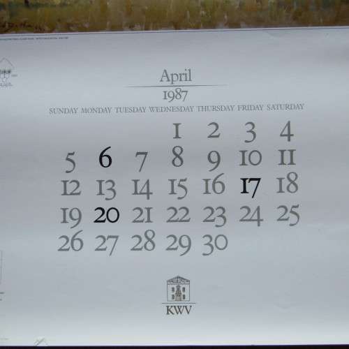 1992 KWV calendar with artwork of David Botha