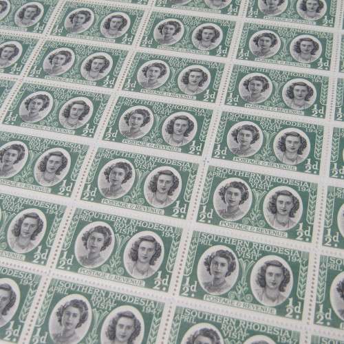 Southern Rhodesia stamps - full sheet SACC 64 - Royal Visit 1947 - Sheet no. 410