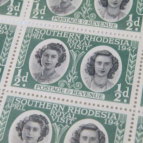 Southern Rhodesia stamps - full sheet SACC 64 - Royal Visit 1947 - Sheet no. 410