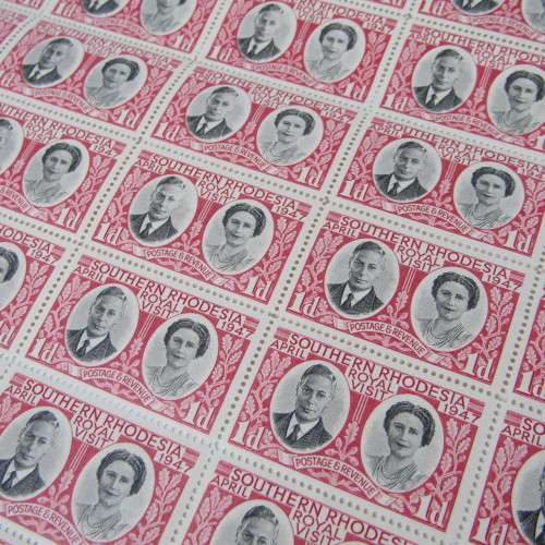Southern Rhodesia stamps - full sheet SACC 65 - Royal Visit 1947 - Sheet no. 46