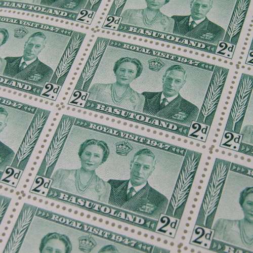 Basutoland stamps 1947 Royal Visit part sheets of 30 x 4 of SACC 32, 33, 34, 35