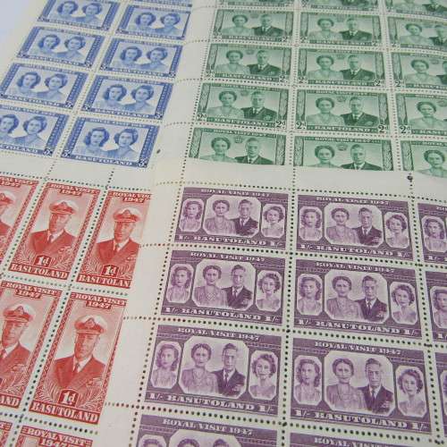 Basutoland stamps 1947 Royal Visit part sheets of 30 x 4 of SACC 32, 33, 34, 35