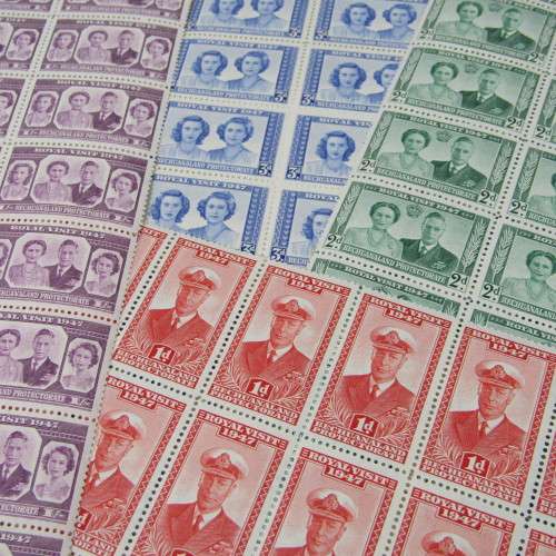Bechuanaland Protectorate stamps 1947 Royal Visit part sheets of 127, 128, 129, 130