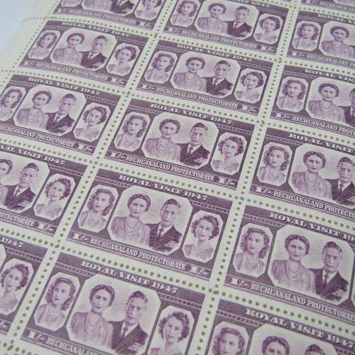 Bechuanaland Protectorate stamps 1947 Royal Visit part sheets of 127, 128, 129, 130