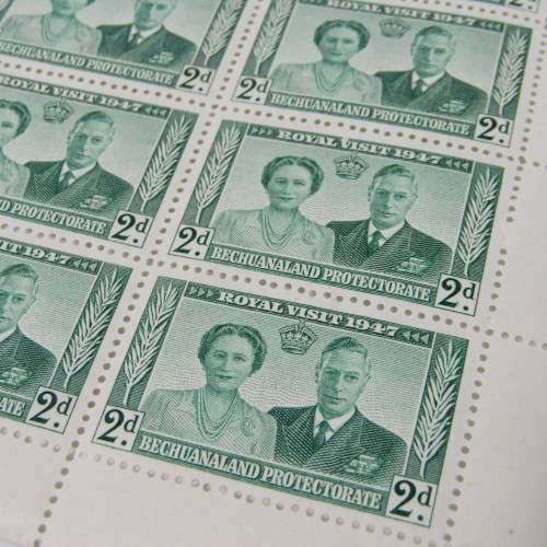 Bechuanaland Protectorate stamps 1947 Royal Visit part sheets of 127, 128, 129, 130