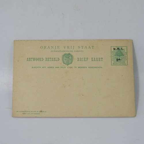 Oranje Vrij Staat Antwoord Betaald double Brief Kaart with pre printed 1/2 stamps