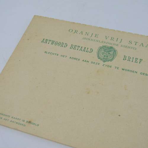 Oranje Vrij Staat Antwoord Betaald double Brief Kaart with pre printed 1/2 stamps