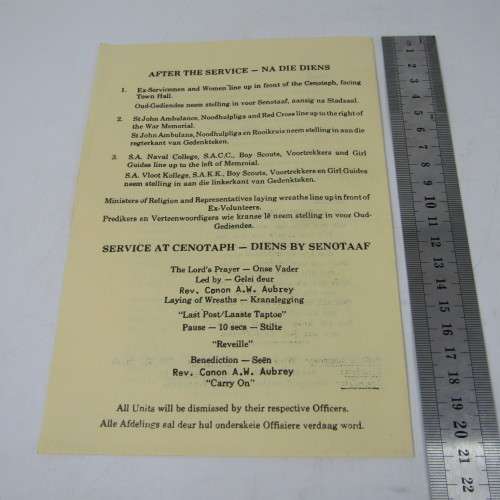 SA Legion rememberance Day 9 Nov 1986 program