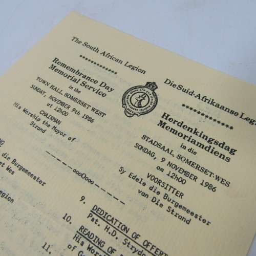 SA Legion rememberance Day 9 Nov 1986 program
