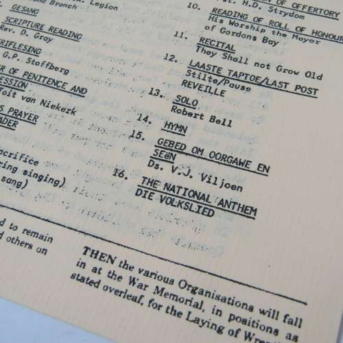 SA Legion rememberance Day 9 Nov 1986 program