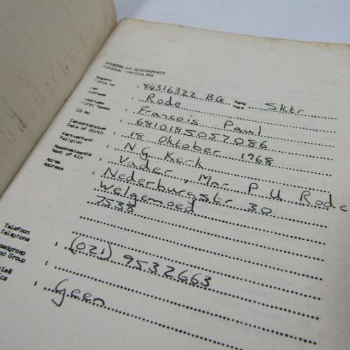 Infantry School personal particulars & discount certificate issued to FP Rock & later cancelled