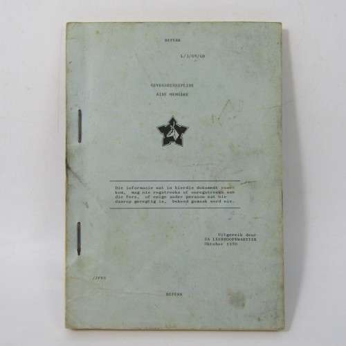 South Africa Defence Force Gevegsdissipline Arde Memoire book as issued by Army Headquarters 1980