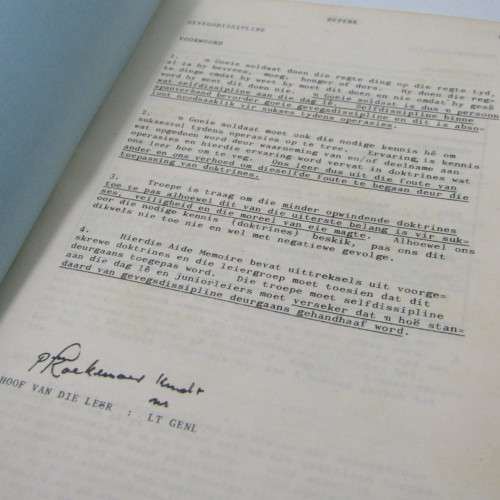 South Africa Defence Force Gevegsdissipline Arde Memoire book as issued by Army Headquarters 1980