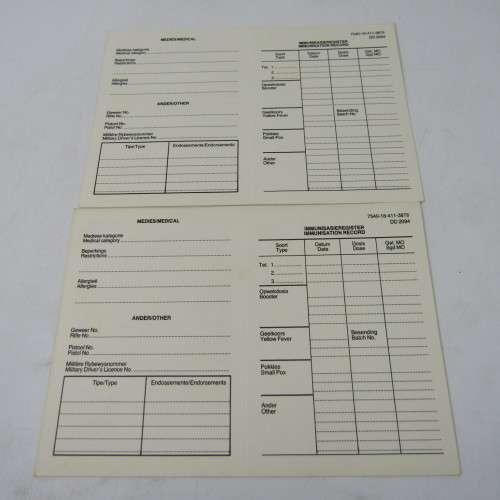 South Africa Defence Force DD2094 card for personal particulars - lot of 8 - unused