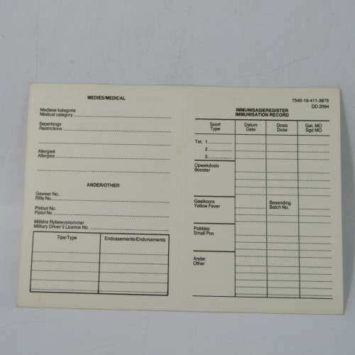 South Africa Defence Force DD2094 card for personal particulars - lot of 8 - unused