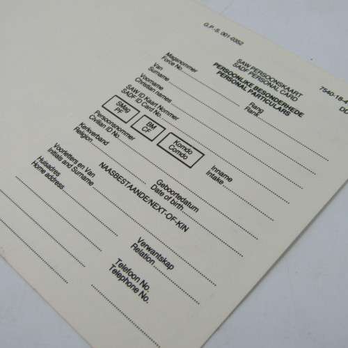 South Africa Defence Force DD2094 card for personal particulars - lot of 8 - unused