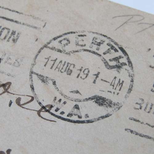 Block of 1/2d stamps on Australia cover with postage dues on reverse