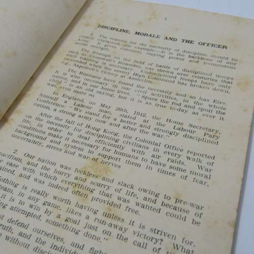 WW2 Booklet with notes for officers who are giving Lectures on discipline etc.