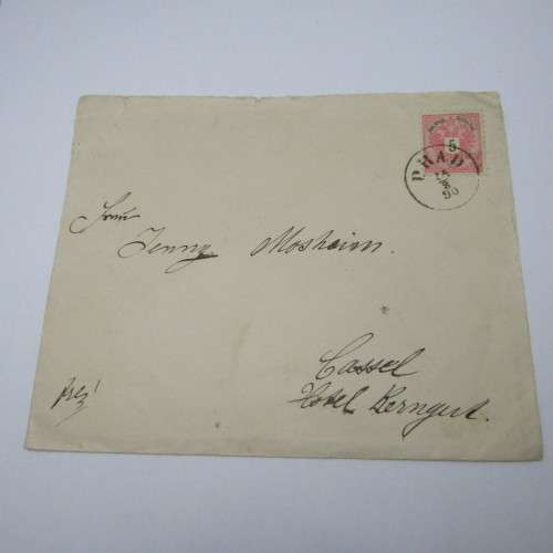 Postal cover Austria to hotel Berngul in Cassel with Austria stamp cancellation 25/8/1890
