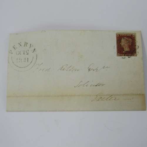 Great Britain Postal Cover with penny red stamp ( corner letters E&G) 1841