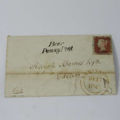 Postal piece with Penny Red stamp (corner letters I&A) posted 17 Dec 1884