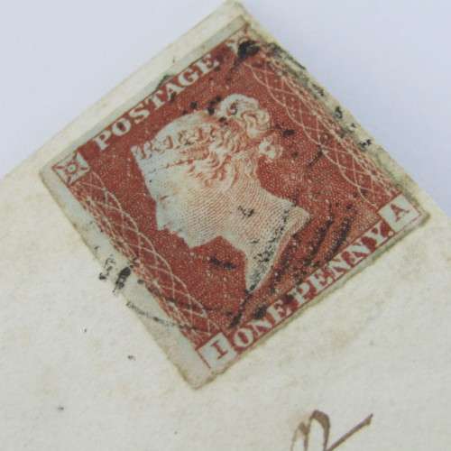 Postal piece with Penny Red stamp (corner letters I&A) posted 17 Dec 1884