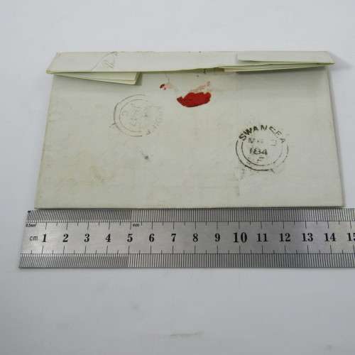 Great Britain 1847 letter posted from Cardiff to Swansea with pair of penny red stamps