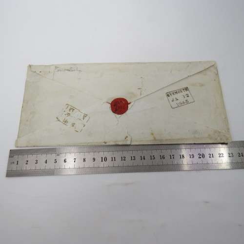 Pair of 2 penny blue stamps GA & GB on corner -uncut pair- dirty envelope but rare backstamped