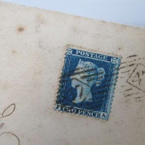 Great Britain postal cover to Ralph Barnes of Exeter with 2 penny blue stamp