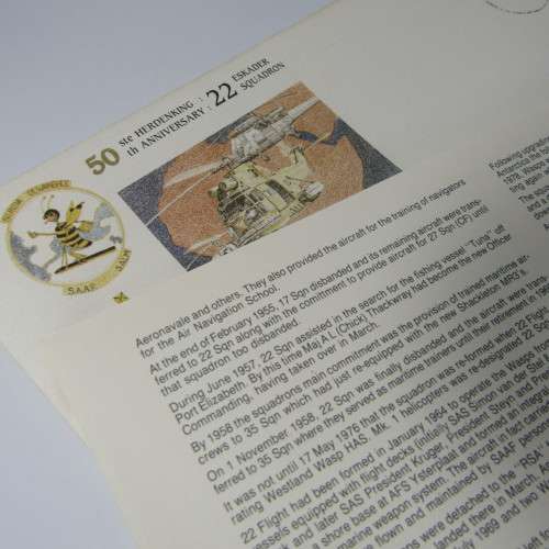 SAAF 22 Squadron 50th anniversary Fdc signed by Officer commanding H.C Geldenhuys